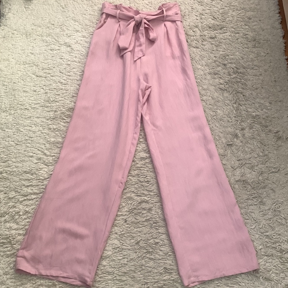 Pink Wide Leg Linen Pants